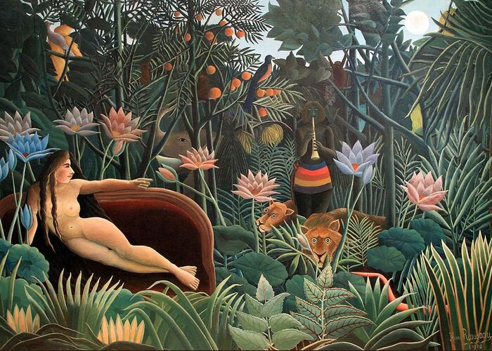 Henri Rousseau Greeting Card featuring the painting The Dream by Henri Rousseau