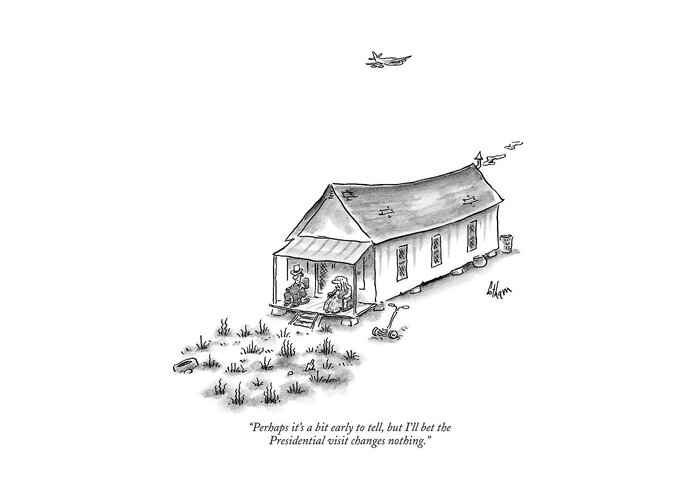 Rural Hicks Government Problems

(couple Sitting On Front Porch As Plane Flies Overhead.) 120740 Fco Frank Cotham Greeting Card featuring the drawing Perhaps It's A Bit Early To Tell by Frank Cotham
