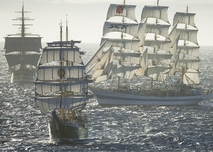 Ships Greeting Card featuring the photograph 3 x Tall ships by Gilles Martin-Raget