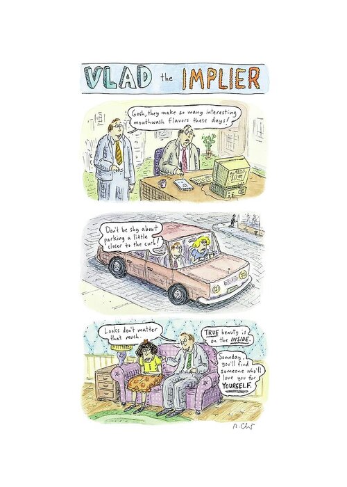 Vlad The Implier Greeting Card featuring the drawing New Yorker May 19th, 2008 by Roz Chast