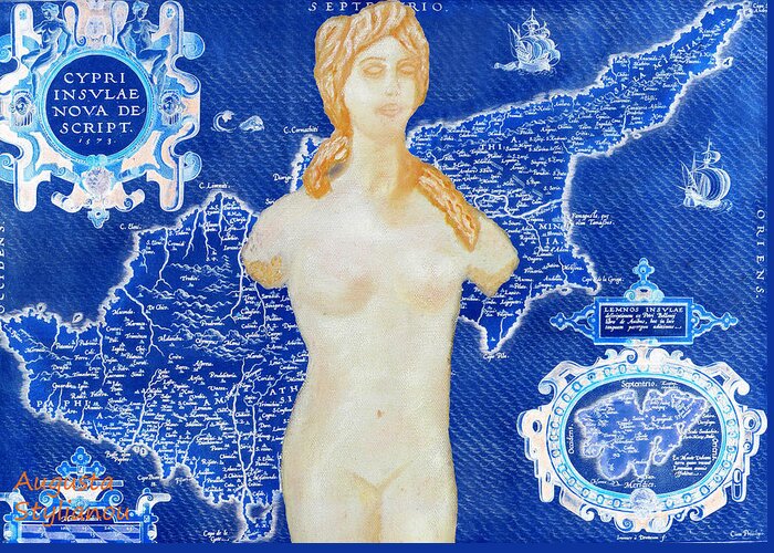 Augusta Stylianou Greeting Card featuring the digital art Ancient Cyprus Map and Aphrodite #36 by Augusta Stylianou