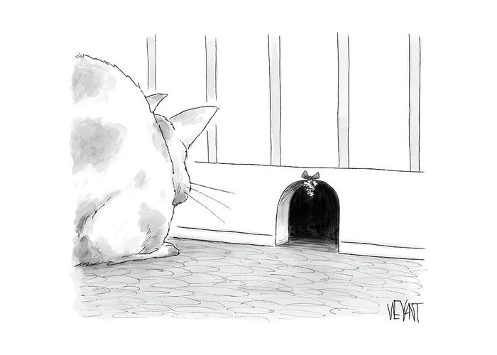 (cat Waits Outside Mouse Hole W/mistletoe).

126292 Tch Tom Cheney Greeting Card featuring the drawing New Yorker December 15th, 2008 by Christopher Weyant