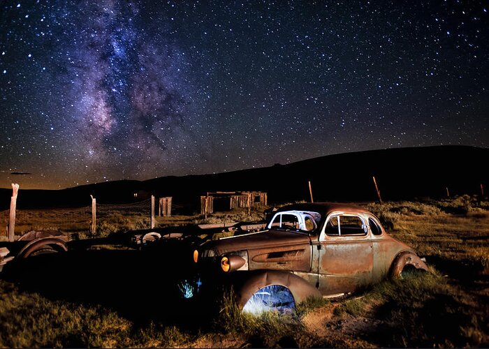 Night Greeting Card featuring the photograph '37 Chevy and Milky Way #37 by Cat Connor