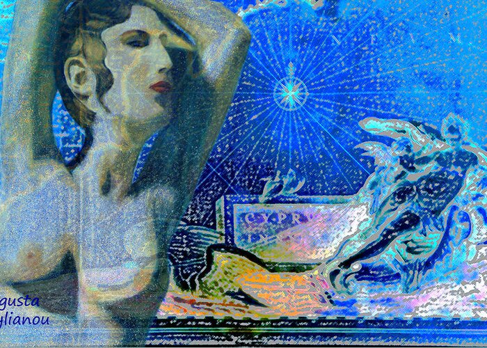 Augusta Stylianou Greeting Card featuring the digital art Ancient Cyprus Map and Aphrodite #6 by Augusta Stylianou