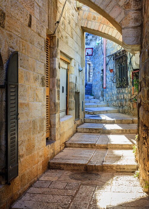 Israel Greeting Card featuring the photograph Jerusalem street #4 by Alexey Stiop