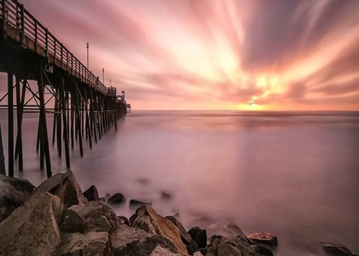  Greeting Card featuring the photograph Long Exposure Sunset At The Oceanside by Larry Marshall