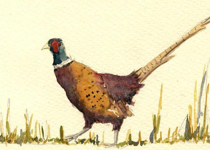 Pheasant Greeting Card featuring the painting Pheasant #4 by Juan Bosco