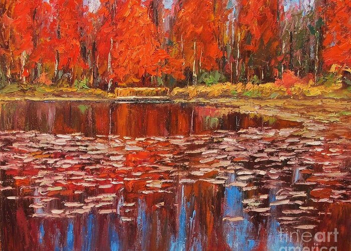 Sean Wu Greeting Card featuring the painting Pond by Sean Wu