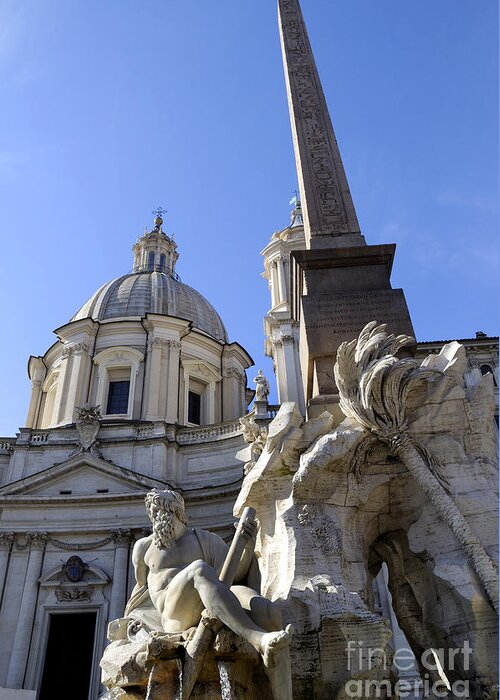 Piazza Navona Greeting Card featuring the photograph 4 rivers Fountain by Bernini in Rome by Brenda Kean