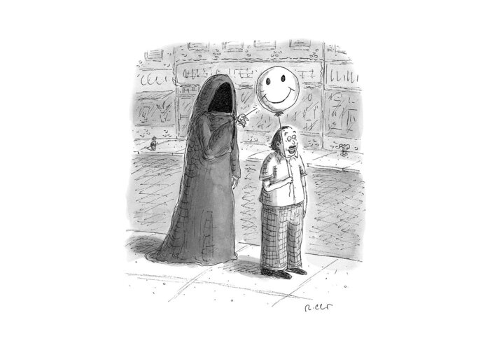 Grim Reaper Greeting Card featuring the drawing New Yorker September 26th, 2016 by Roz Chast