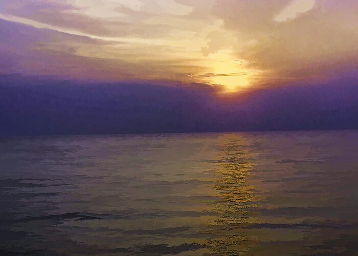 Arabian Sea Greeting Card featuring the digital art View of sunset through clouds #4 by Ashish Agarwal