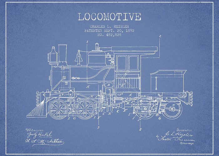 Locomotive Greeting Card featuring the digital art Vintage Locomotive patent from 1892 #3 by Aged Pixel