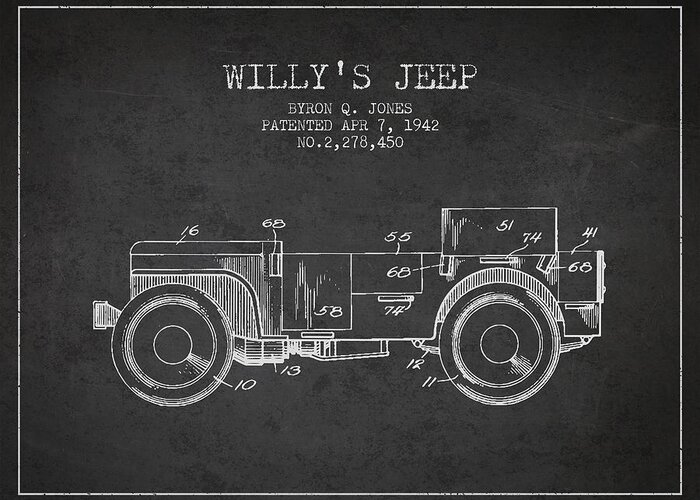 Willy Jeep Greeting Card featuring the digital art Vintage Willys Jeep Patent from 1942 #3 by Aged Pixel