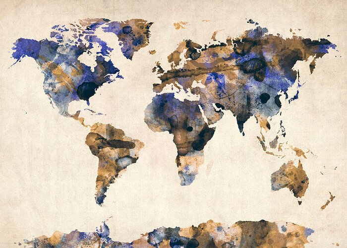 Map Of The World Greeting Card featuring the digital art World Map Watercolor #4 by Michael Tompsett