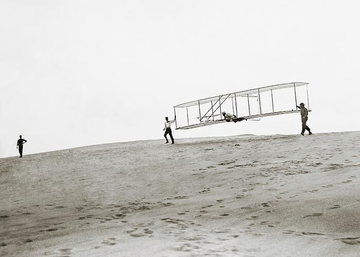 Wilbur Wright Greeting Card featuring the photograph Wright Brothers Kitty Hawk Glider #4 by Library Of Congress