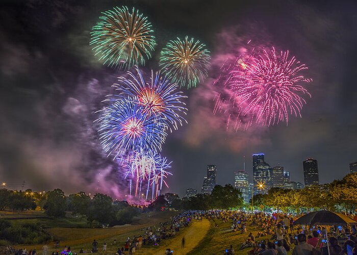 4th Greeting Card featuring the photograph 4th of July in Houston Texas by Micah Goff