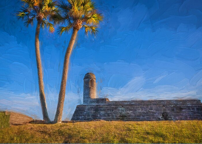 Castle Greeting Card featuring the photograph Castillo De San Marcos St Augustine Florida Painted #5 by Rich Franco