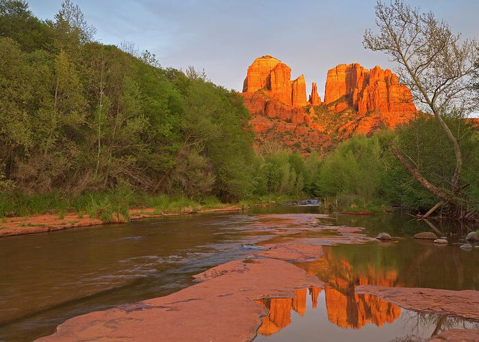 Arizona Greeting Card featuring the photograph Cathedral Rocks Reflect Into Oak Creek #5 by Chuck Haney