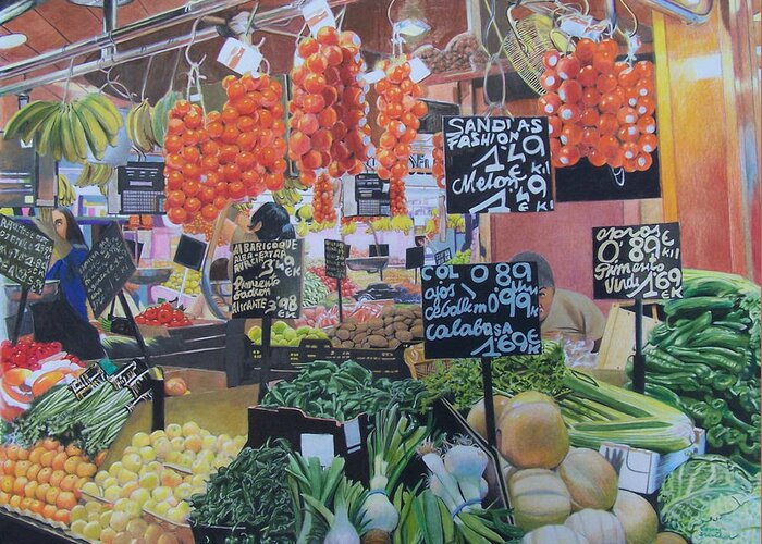 Greengrocer Greeting Card featuring the mixed media Cornucopia by Constance Drescher