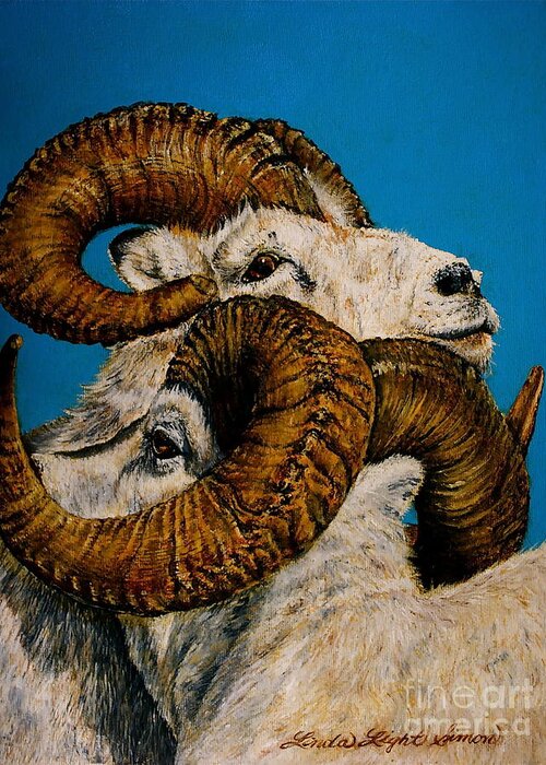  Rams Greeting Card featuring the painting Horns by Linda Simon