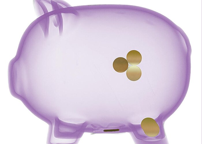 Bank Greeting Card featuring the photograph Piggy Bank X-ray by Teresa Zgoda