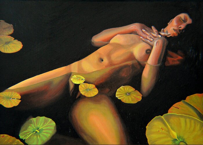 Sexual Greeting Card featuring the painting 6 30 A.m. by Thu Nguyen