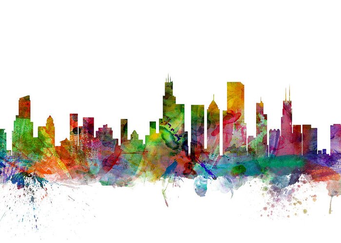 Chicago Greeting Card featuring the digital art Chicago Illinois Skyline by Michael Tompsett