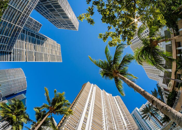 Architecture Greeting Card featuring the photograph Downtown Miami Brickell Fisheye #6 by Raul Rodriguez