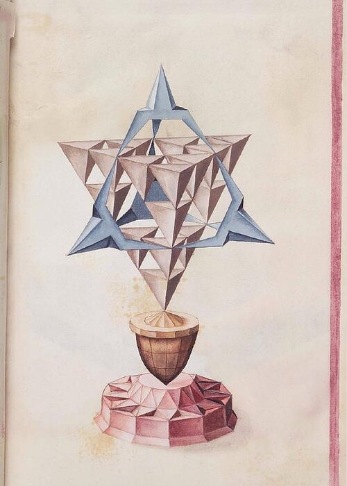Geometric Perspective 16th Century Anonymous Paper Manuscript Greeting Card featuring the painting Geometric Perspective 16th century anonymous paper manuscript #6 by Celestial Images