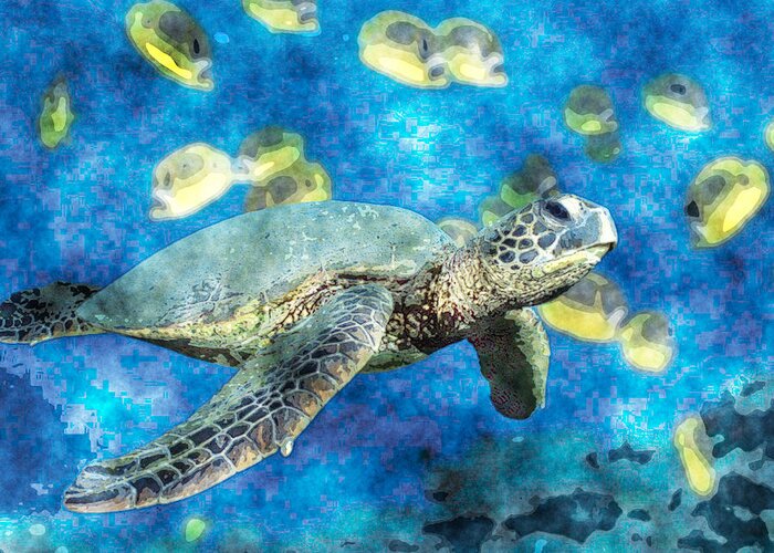 Green Turtle Greeting Card featuring the painting Green Turtle #1 by MotionAge Designs