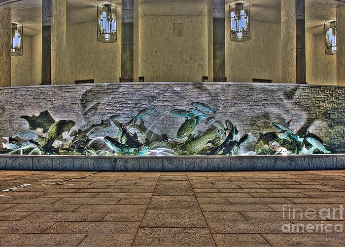 Fish Greeting Card featuring the photograph The Fountain at Founders Hall #6 by Mark Dodd