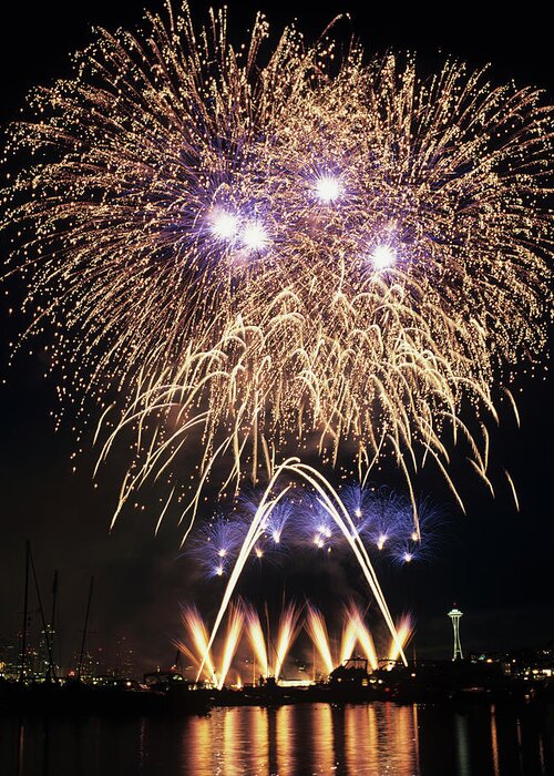 America Greeting Card featuring the photograph Wa, Seattle, Fireworks On July 4th #6 by Jamie and Judy Wild