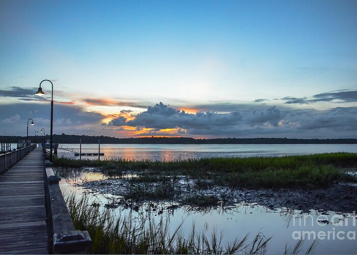 Sunset Greeting Card featuring the photograph Wando River Sunset in Mount Pleasant SC by Dale Powell