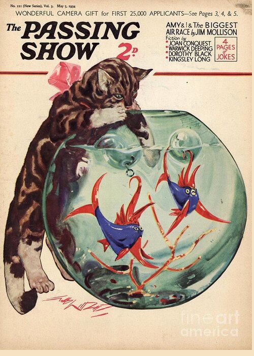 Goldfish Greeting Card featuring the drawing 1930s,uk,the Passing Show,magazine Cover #7 by The Advertising Archives
