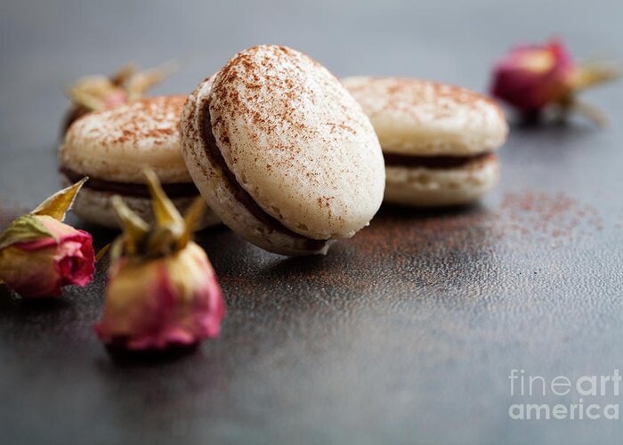 Macaron Greeting Card featuring the photograph French macaroons #7 by Kati Finell
