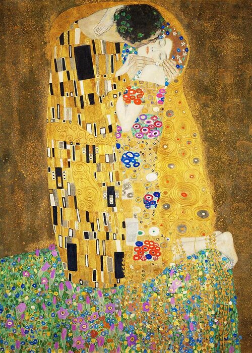 Gustav Klimt Greeting Card featuring the painting The Kiss #9 by Masterpieces Of Art Gallery