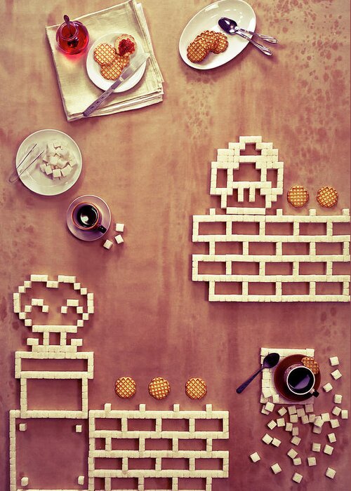 Breakfast Greeting Card featuring the photograph 8 Bit Teatime by Dina Belenko Photography