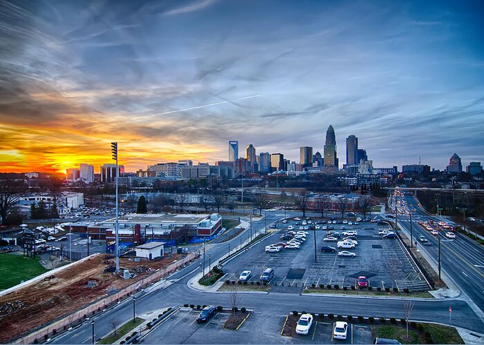 Sunset Greeting Card featuring the photograph Charlotte Downtown At Night #8 by Alex Grichenko