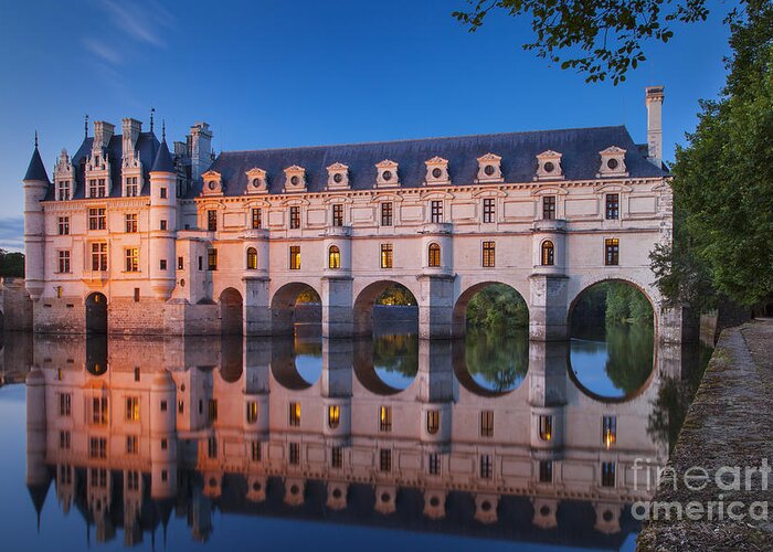 Chateau Chenonceau Greeting Card featuring the photograph Chateau Chenonceau Night - Loire Valley France by Brian Jannsen