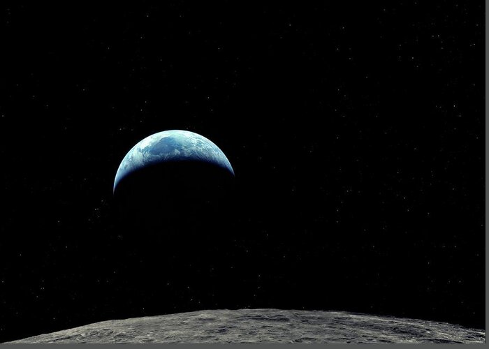 Astronomical Greeting Card featuring the photograph Earthrise Over The Moon #8 by Detlev Van Ravenswaay