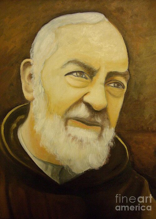Prayer Greeting Card featuring the painting Padre Pio #8 by Archangelus Gallery