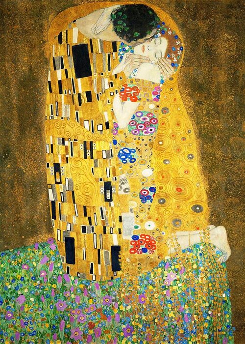 Gustav Klimt Greeting Card featuring the painting The Kiss #8 by Gustav Klimt