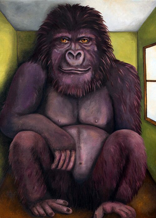 Gorilla Greeting Card featuring the painting 800 Pound Gorilla In The Room edit 1 by Leah Saulnier The Painting Maniac