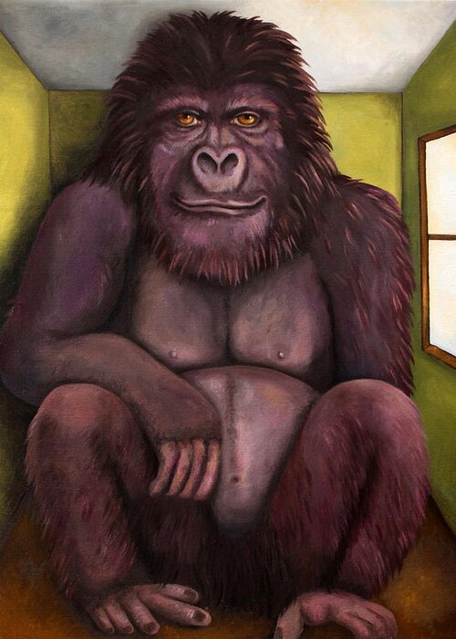 Gorilla Greeting Card featuring the painting 800 Pound Gorilla In The Room edit 2 by Leah Saulnier The Painting Maniac