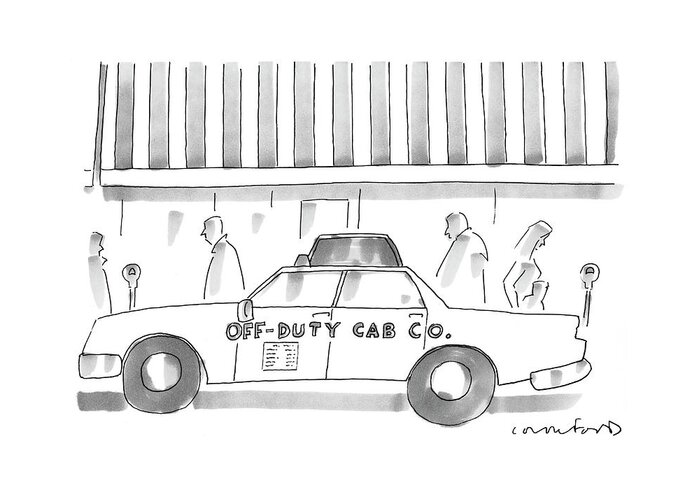Taxi Greeting Card featuring the drawing New Yorker March 19th, 2007 by Michael Crawford