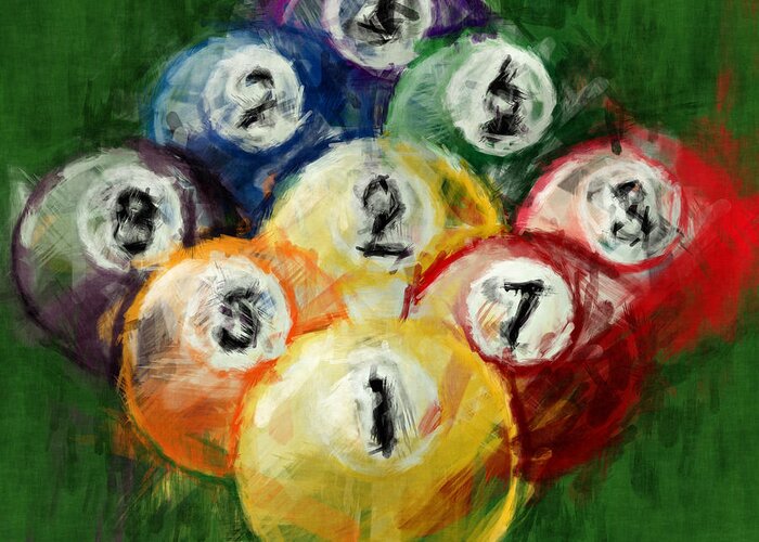 Nine Greeting Card featuring the digital art 9 Ball Rack Abstract by David G Paul