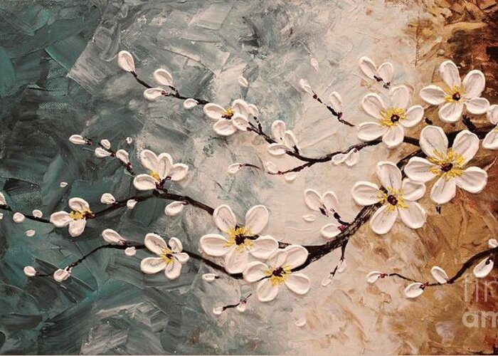 Abstract Greeting Card featuring the painting Cherry Blossoms #20 by Tomoko Koyama