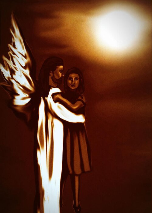Guardian Angel Greeting Card featuring the painting Guardian Angel #9 by Carmen Cordova