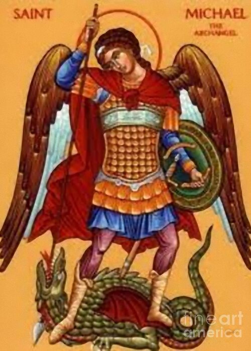 Warrior Greeting Card featuring the painting Saint Michael #9 by Archangelus Gallery
