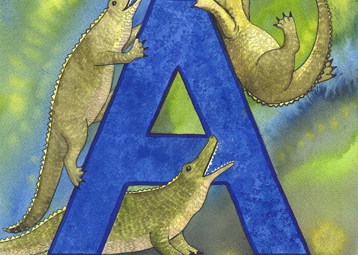 Alligator Greeting Card featuring the painting A-Alligator by Catherine G McElroy